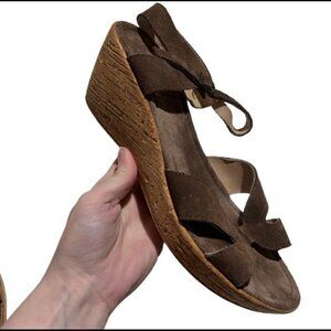 Sundance Brown Suede Open Toe Wedge Sandals